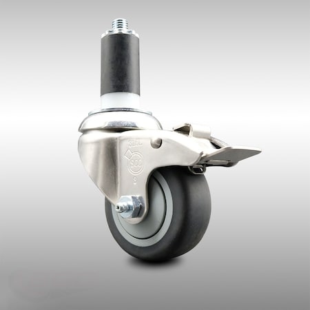 Service Caster 3 Inch 316SS Thermoplastic Rubber Swivel 1-1/4 Inch Stem Caster Lock Brake SCC SCC-SS316TTLEX20S314-TPRB-114